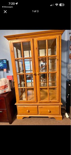 Pine Wood Glass Door Display Cabinet