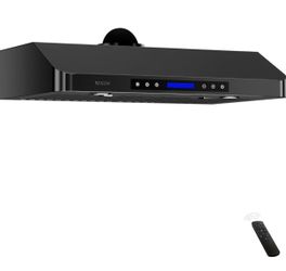36"Black inches Under Cabinet Range Hood, 900 CFM Stainless Steel Kitchen Chimney Vent, 4 Speed Touch Screen Control With Remote 2Pcs 3W LED lights Di