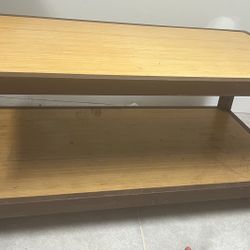 Commercial display storage steel and wood brown table with wheels- 48” long x 24” wide x 21” tall
