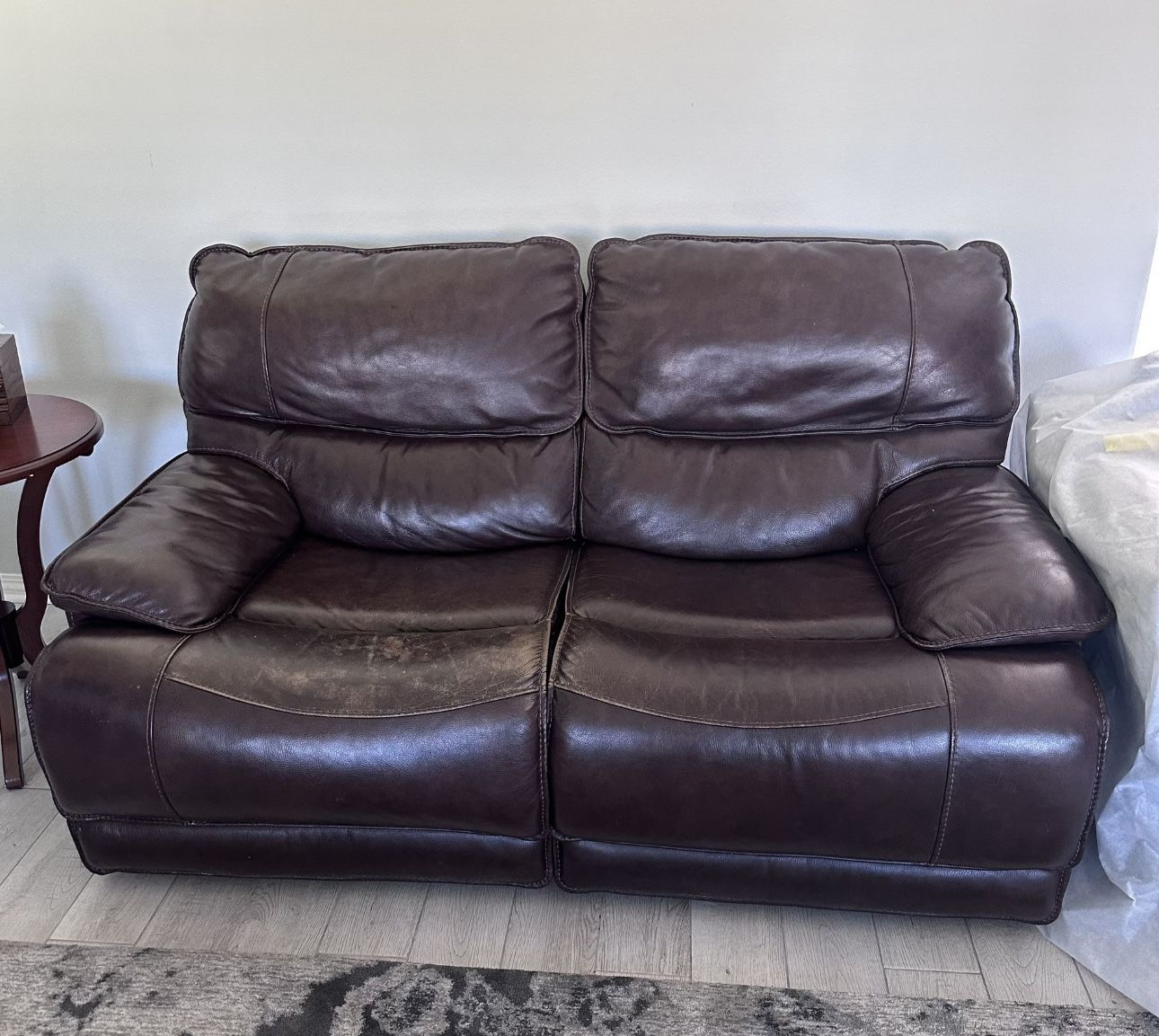 Brown Leather Loveseat Power Reclining 
