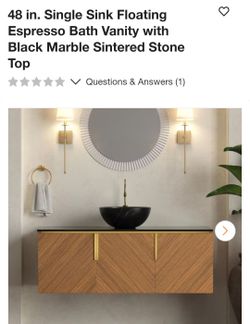 48 in. Single Sink Floating Espresso Bath Vanity with Black Marble Sintered Stone Top