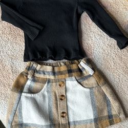 Black Ruffle Shirt And Plaid Skirt