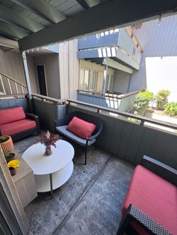 4-Piece Outdoor Patio Furniture Set with Coral Cushions & Table