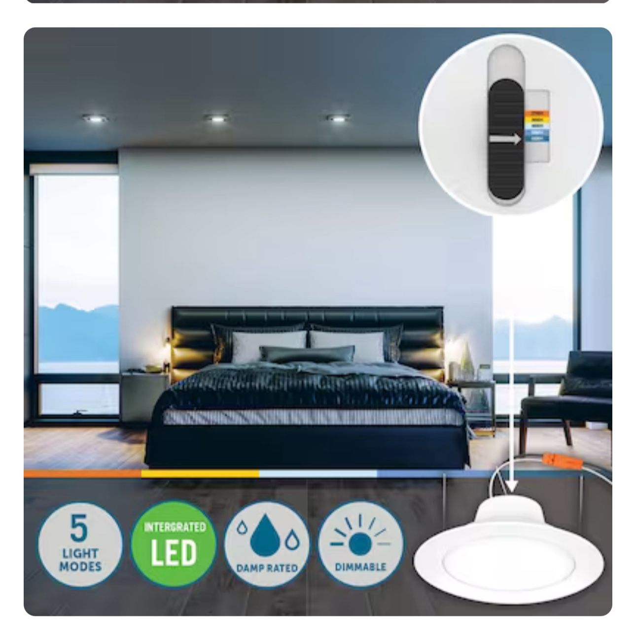 Utilitech White 5-in or 6-in 800 -Lumens Switchable white Round Dimmable LED Wet rated Recessed Downlight 6 -Pack