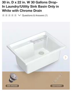 LC3036S 30 in. D x 22 in. W 30 Gallons Drop-In Laundry/Utility Sink Basin Only in White with Chrome Drain