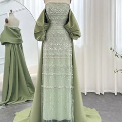Sage Dress With Detachable Cape 