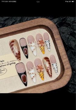 Floral & Animal Print Teardrop Press-On Nails