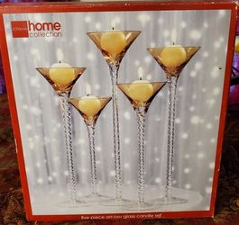 5 Pcs Amber Glass Long Stem Champagne Candle Holder Set