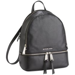 NWT Michael Kors Rhea Medium Backpack – Black Leather/Silverton