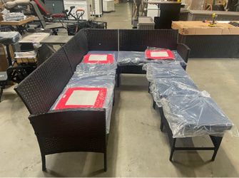 Assembled New 6 Pcs Small Outdoor Patio Furniture Set Wicker Sectional Sofa with Seat & Back