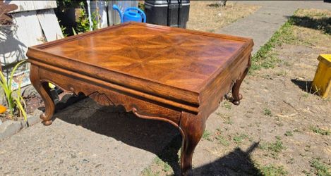 Vintage Solid Wood Parquet Top Coffee Table – 34" x 34" x 18"