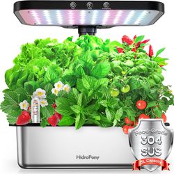 Stainless Steel Hydroponics Growing System kit Indoor Garden: 15 Pods Herb Garden with 24W Full Spectrum Grow Light, Hydroponic Gardening System with 