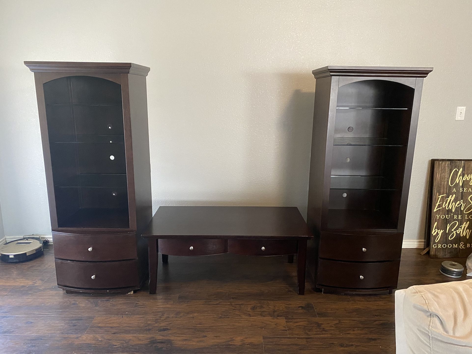 Coffee Table & Glass Shelves W/ Drawers