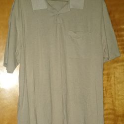 Van Heusen Classic Fit Short Sleeve 3 Button Collard Shirt Mens Large TAN