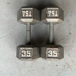A Pair Of 35 Lb TSA Hex Dumbbells