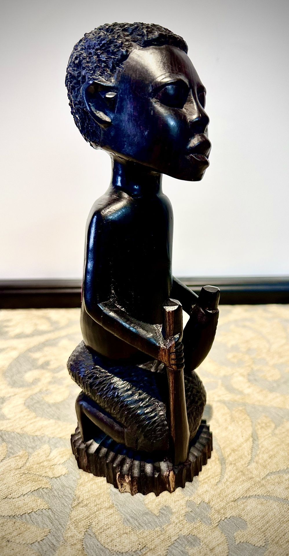 Original hand carved hard wood African sculpture with dimensions H10xW3 inch Lbs 1.95. Original African art in excellent vintage condition Item# 201G