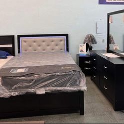 ☆ Jaylen Black Led Panel Beddroomset/Queen, full,twin,king size Available/Discount Code 👈/Delivery Available 🚚/Home Decor/ Financing 