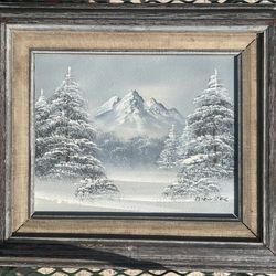 Original Vintage Barrister Oil Painting, Scenic Winter Landscape On Canvas