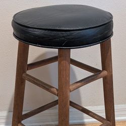 Black Padded Wood Stool