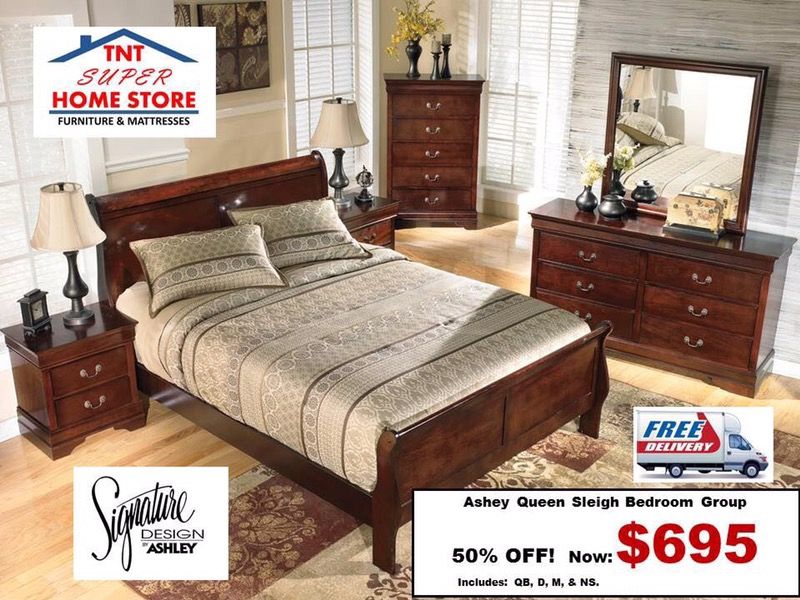 Cherry Ashley Sleigh Bedroom Group Free Delivery