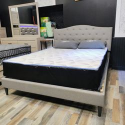 Queen Mattress & Bed Frame (Headboard-Footboard) And Box Spring - Thrones Available