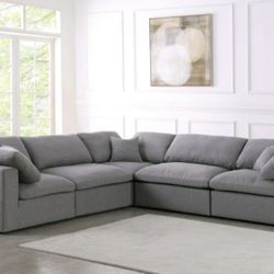 Serene Linen / Wood Grey Deluxe Cloud Modular Sectional

