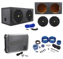 Kicker subwoofer package deal WITH INSTALLATION. 2 kicker 12” with box and crunch amplifier