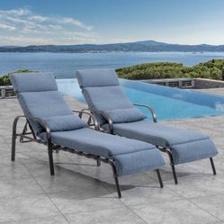 News Set Of 2 Outdoor Patio Lounge Chairs Pool Chaise With Cushion