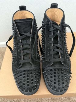 Christian Louboutin Lou Spikes Black Leather High Top Lace-Up Sneakers 10