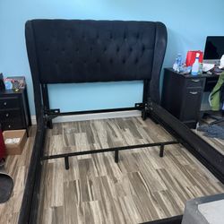 Black Velvet Bed Frame Queen With Night Stand 