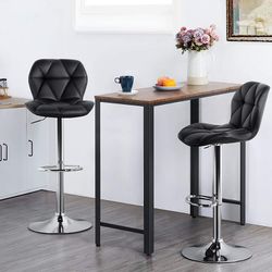 Height Adjustable Swivel Bar Stools Modern PU Leather Counter Stool bar Chairs with Backrest Set of 2 - Black