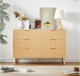 New 6 Double Dresser with Wavy Drawers, Wooden Chest of Drawers 