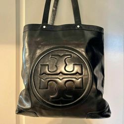 Tory BURCH Designer Patent Black Leather Tote Shopper Purse Handbag 