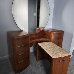 Bedroom Vanity Makeup Table & Mirror (Oak Antique Furniture)  Dresser Desk Solid Cherry Wood Kling Furniture Co Kling Factories
