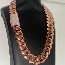 20mm Miami Cuban Link Pink Red Rose Gold Plated Chain Necklace 18k & 14k Crab Old School Regular Lock