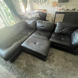 Black Leather Studded Sectional Couch