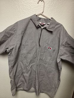 Ben Davis Vintage Shirt XL Hickory Stripe Short Sleeve 1/2 Zip USA