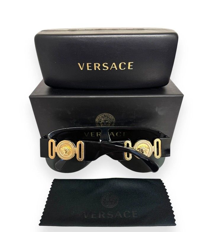 Versace Shield Sunglasses VE 4391 GB1/87 Gloss Black Gold 