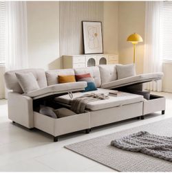 Sleeper Sofa Couch, Oversized Pull Out Couch Bed with Storage Chaise