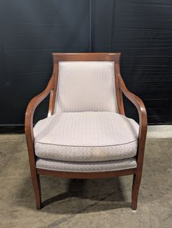 Traditional Dark Wood Armchair with Patterned Upholstery