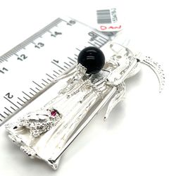 925 Sterling Silver Large Santa Muerte Pendant With Black Sphere 22.33grams 153476 2 