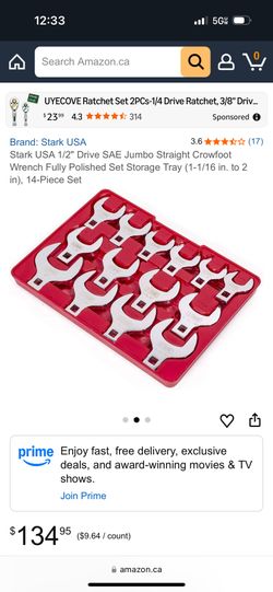 Crowfoot Wrench Set Jumbo New $45