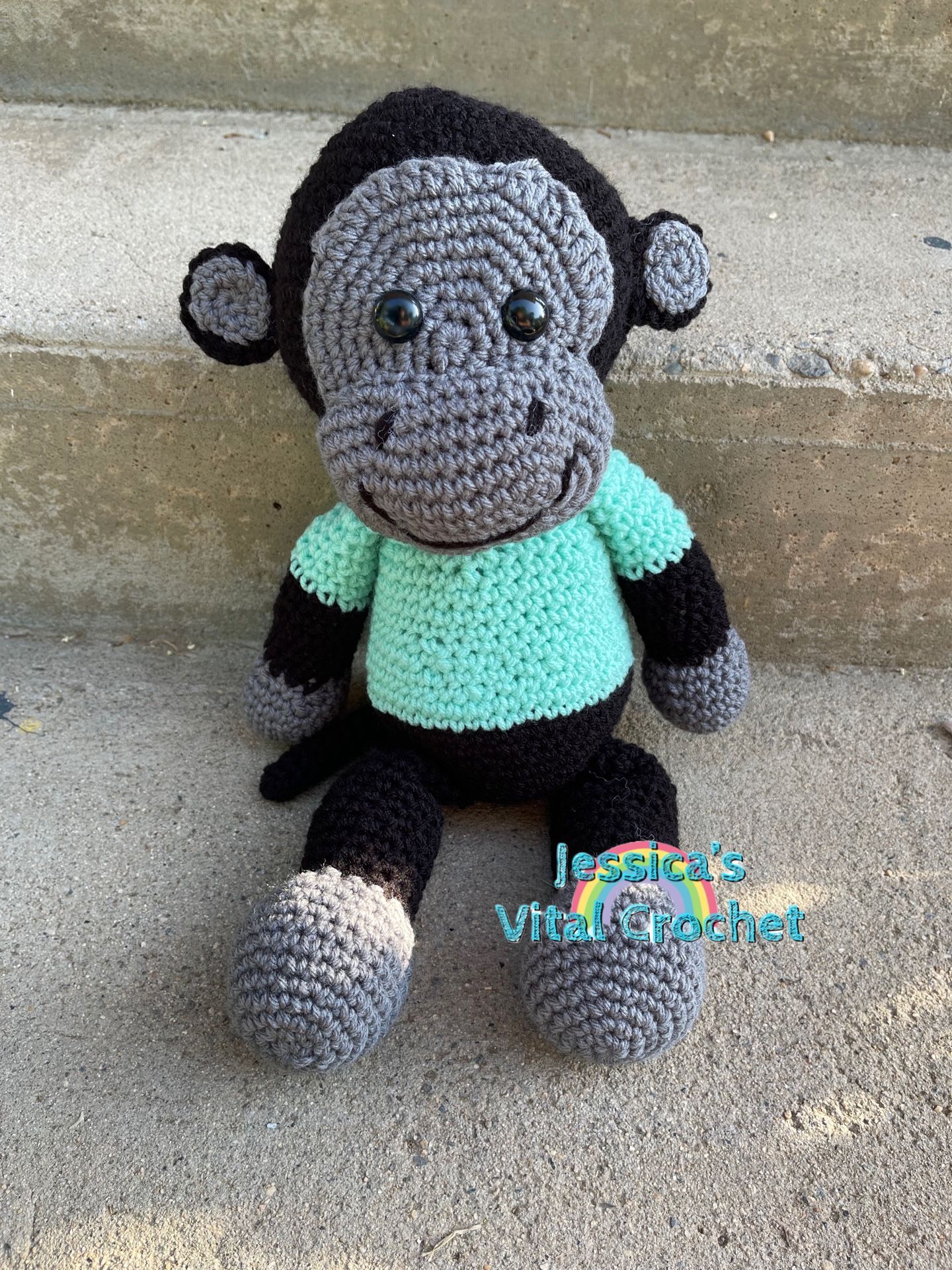 Crochet Black And Grey Monkey Stuffie