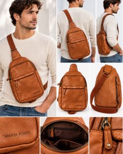 Marta Ponti Tan Leather Sling Bag
