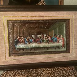 Vintage Big Bas Relief 3D Last Supper Plastic Molded Framed Art 32.5” x 21.5” MCM Kitsch Religious Jesus