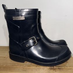 Coach Lester Navy Blue Rain Boots (Kids - Size 6) | Front buckle | Low 1” heel | Pull on | Rubber | Hits at bottom of calf