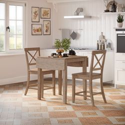 Eastern Tides Bisque Dropleaf Counter Dining Table w/ 2 X-Back Stools