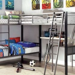 L-shaped Triple Twin Bunk Bed Frame W/Desk Brand New In Box 