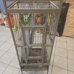 Cleaned & Ready! Rolling Pet  Bird Parkeet Cage with Accessories