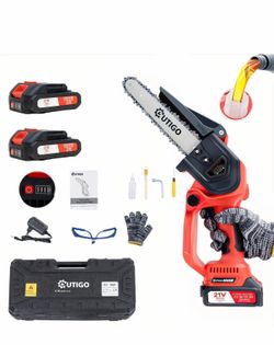 Chainsaw with Battery, 8 inch/12 inch Electric Chainsaw with 2 * 21V Batteries, with Safety Lock and Strong Motor for Tree Trimming, 1000W/800W